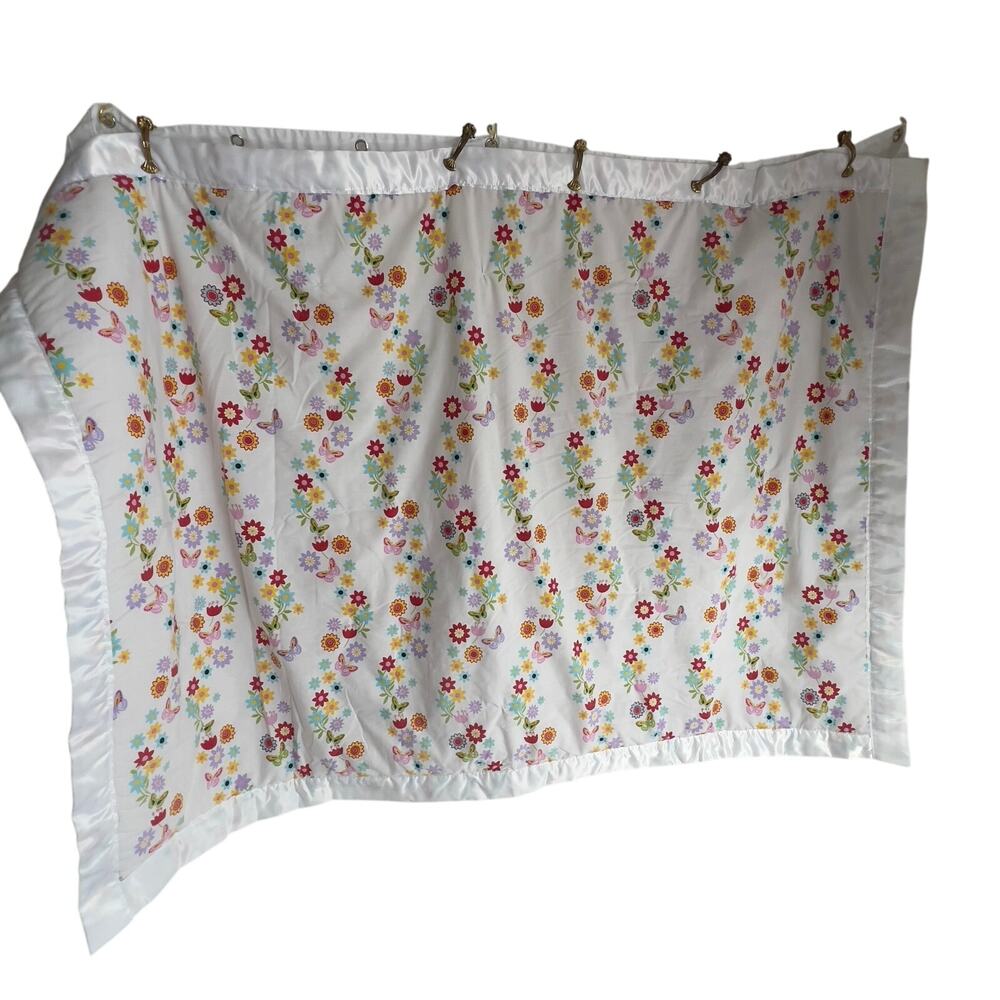 Flowery Garden Cottage Tulip Butterfly Cotton Satin Trim Baby Blanket 36 x 52"